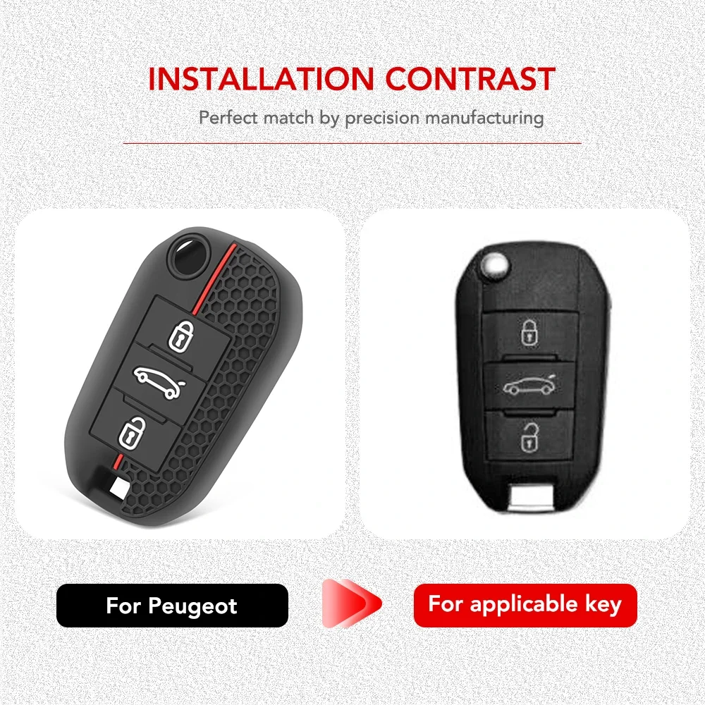 Portachiavi in ​​​​pelle per auto Custodia protettiva per telecomando Portachiavi 3 pulsanti Misura per Peugeot 308 508 2008 3008 4008 5008 Misura per Citroen C3 C4 C4L C5 C6 Picasso Xsara CACTUS