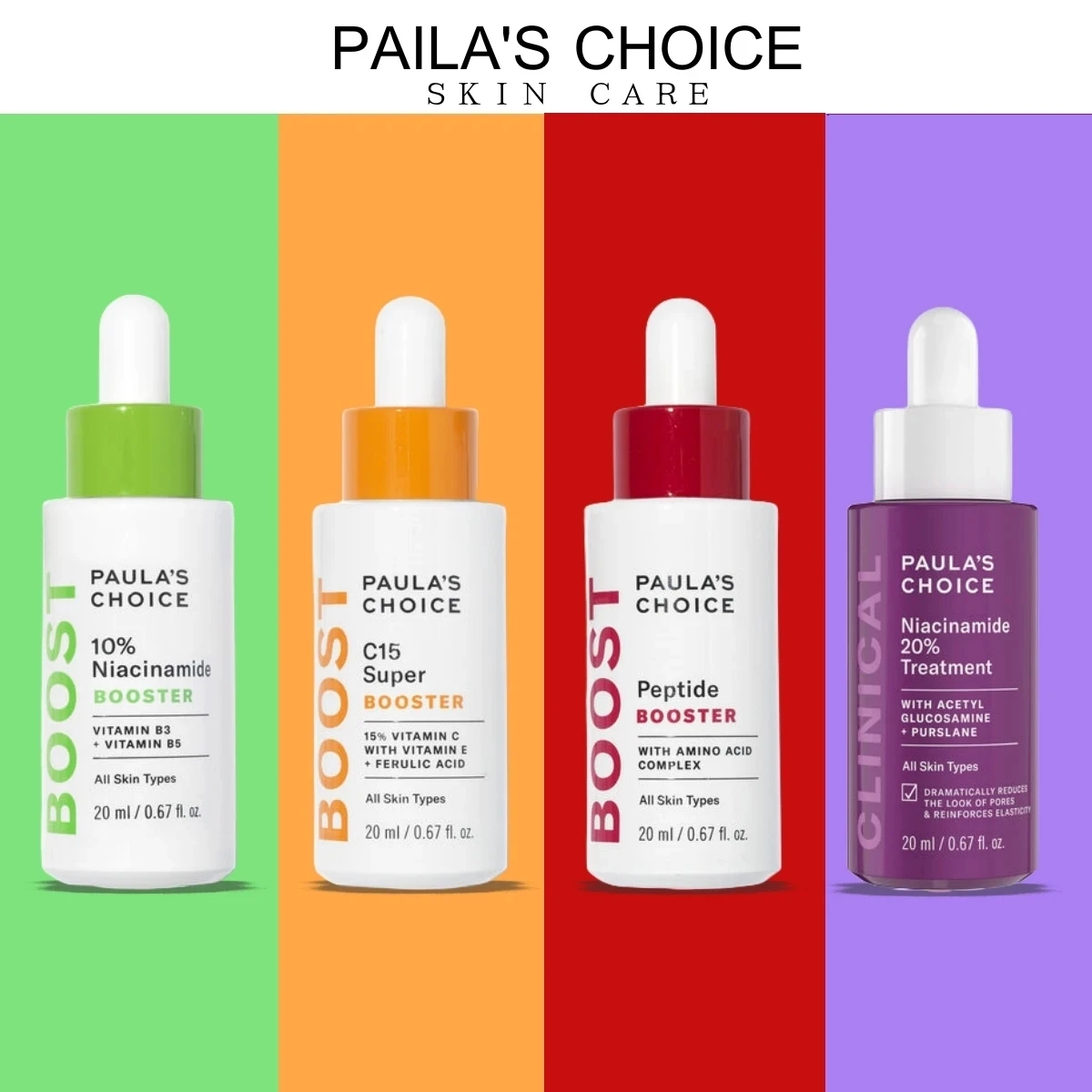 

12PCS Paulas Choice Skin Care BOOST 10% Niacinamide Booster 20ml Peptide Booster With Amino Acid Complex C15 Super Serum