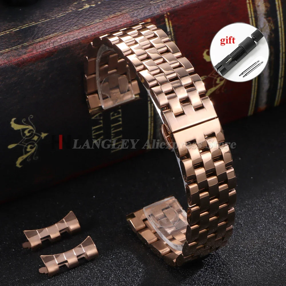Premium Solid Stainless Steel Watchband - High Quality Strap with Curved/Flat End