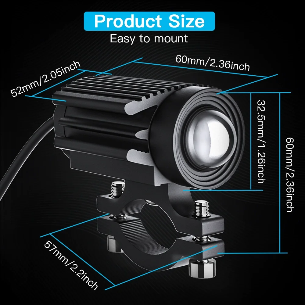Motorcycle Fog Light 12V 24V Lens Spotlight Auxiliary Lighthouse Electric Scooter Off Road 4X4 SUV UTV