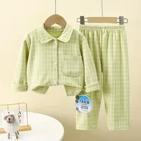 Pyjama d'Automne pour Garçon et Fille, Vêtements de Maison Décontractés à Carreaux, Chemise à Revers à Manches sulfavec Pantalon, Ensembles de Vêtements de Nuit pour Jeunes 5