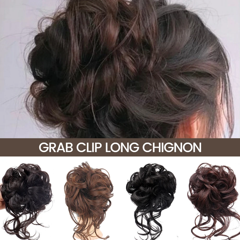 1PC Synthetic Claw Chignon Curly Hair Bands Messy Bun Hairpiece for Women Scrunchy Natural Fake False Hair Heat Resistant Black