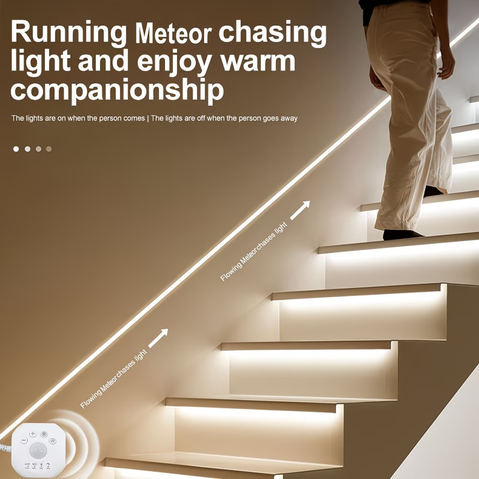 1- 5m Led Motion Sensor Light Strip, with Human Motion Sensor Switch, Neon Light Chasing Effect, Flexible Strip with USB Interface, 3000K/6000K Optional, Light Strip with Flowing Meteor Effect, USB Interface, Suitable