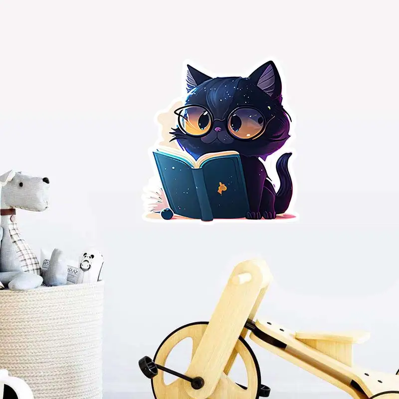 Cute Black Cat Reading Book Wall Sticker Art Mural Living Room Bedroom Decoration Home Decor Animal Stickers Decal M757