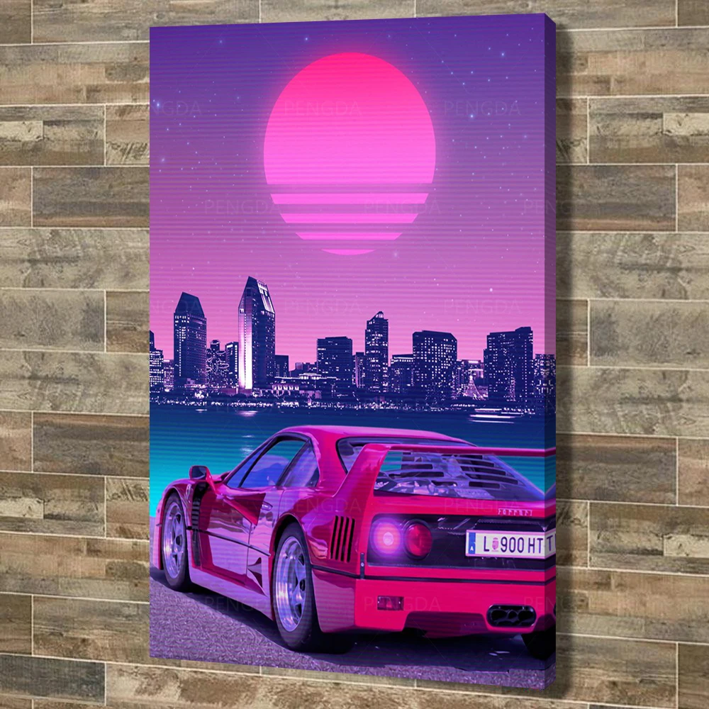 

Home Decoration Vaporwave Canvas Painting Retrowave Wall Art Neon Poster Modular Luxury Car Picture For Bedside Background