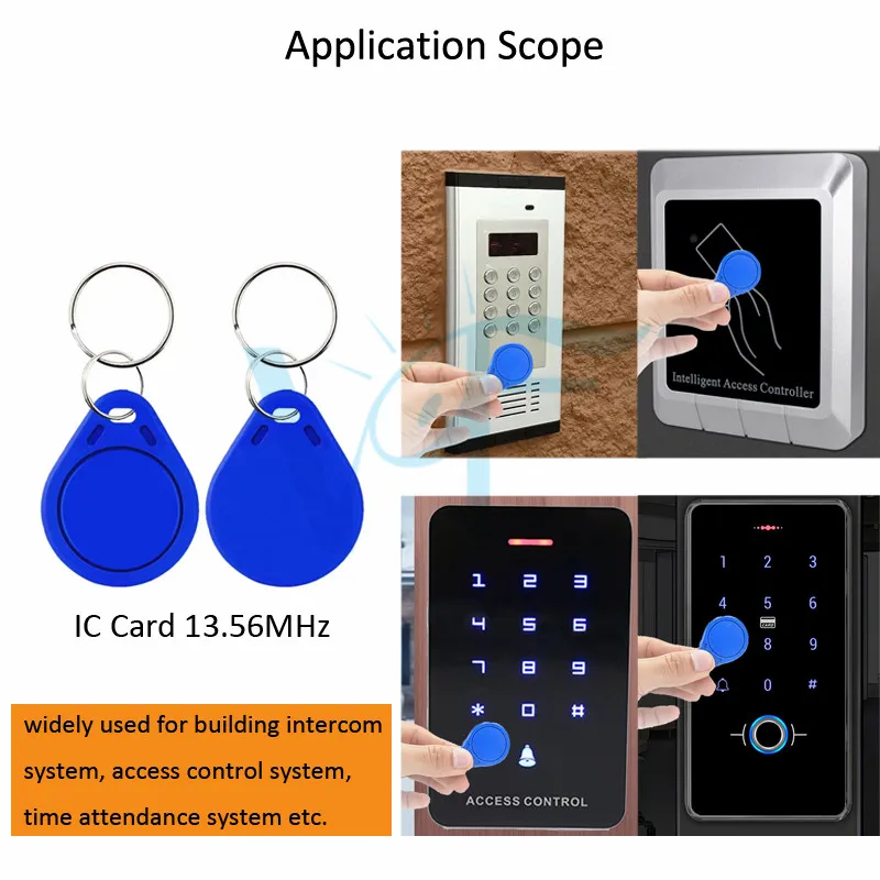 100PCS/Lot IC Cards 13.56MHZ Key Tag Blue Keyfob M1 Entrance Guard Smart Badge Access Control Door Opener Unlock Not ID For 200C