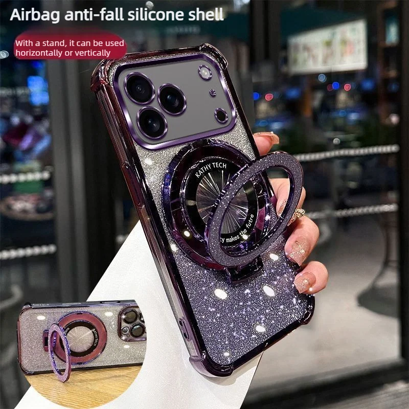 Luxury Glitter Stand Shockproof Phone Case with Clear Plating and TPU Protection