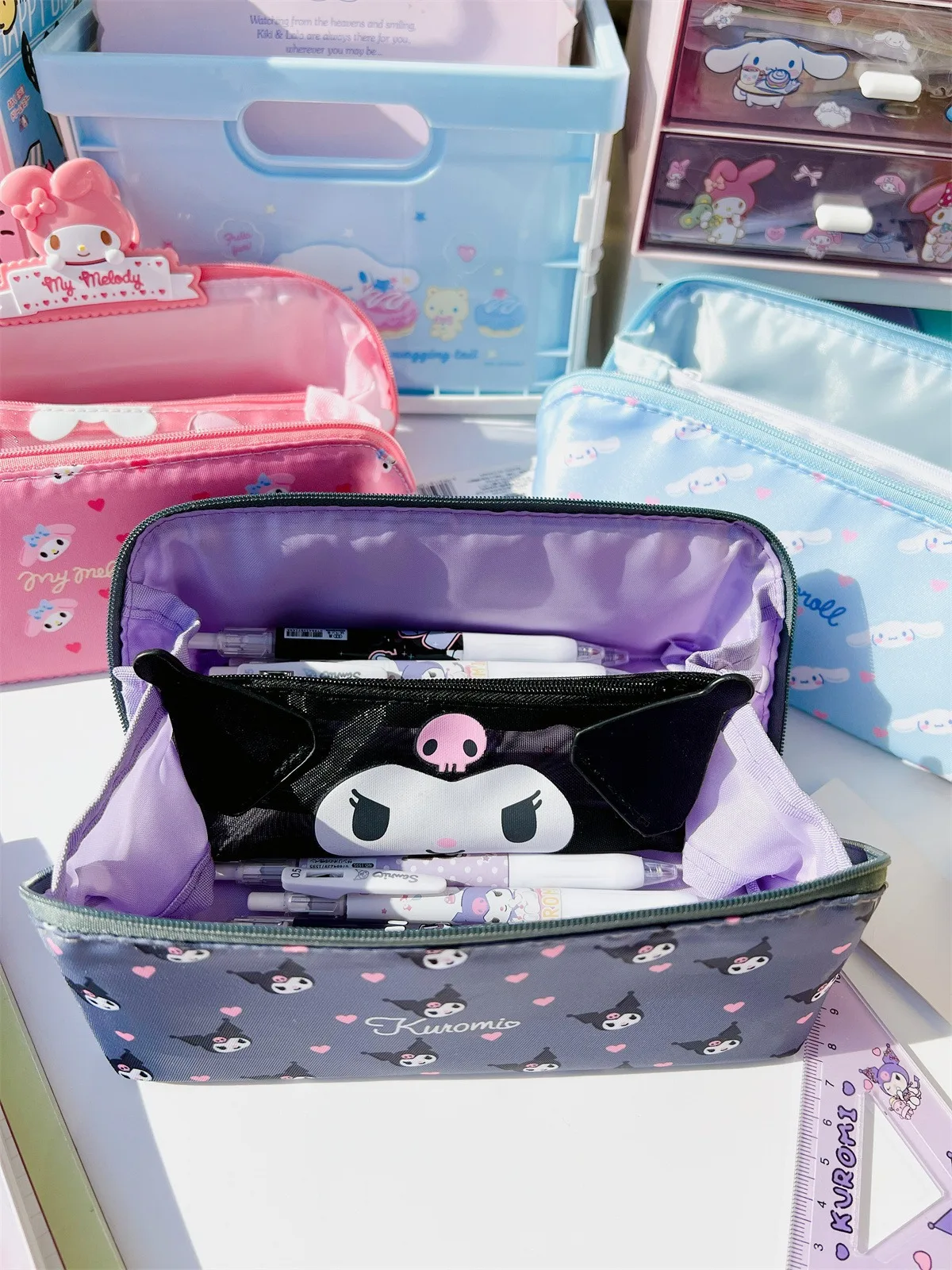 산리오 필통Sanrio Pencil Case Hello Kitty Kuromi Pencil Bag Cinnamoroll My  Melody Stationery Box Cartoon School Supplies Storage Bags - AliExpress