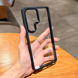 Premium HD Transparent Acrylic Case with Metal Camera Ring and Silicone Bumper Armor, Shockproof Hard Cover for Samsung Galaxy S24 Ultra (Black)