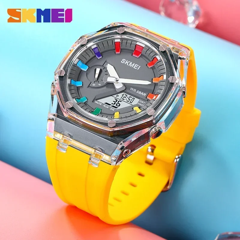 

SKMEI 2100 Waterproof Men Watch Countdown Stopwatch Led Light Electronic Movement Wristwatch 5Alarm Clock 2 Time Digital Watches