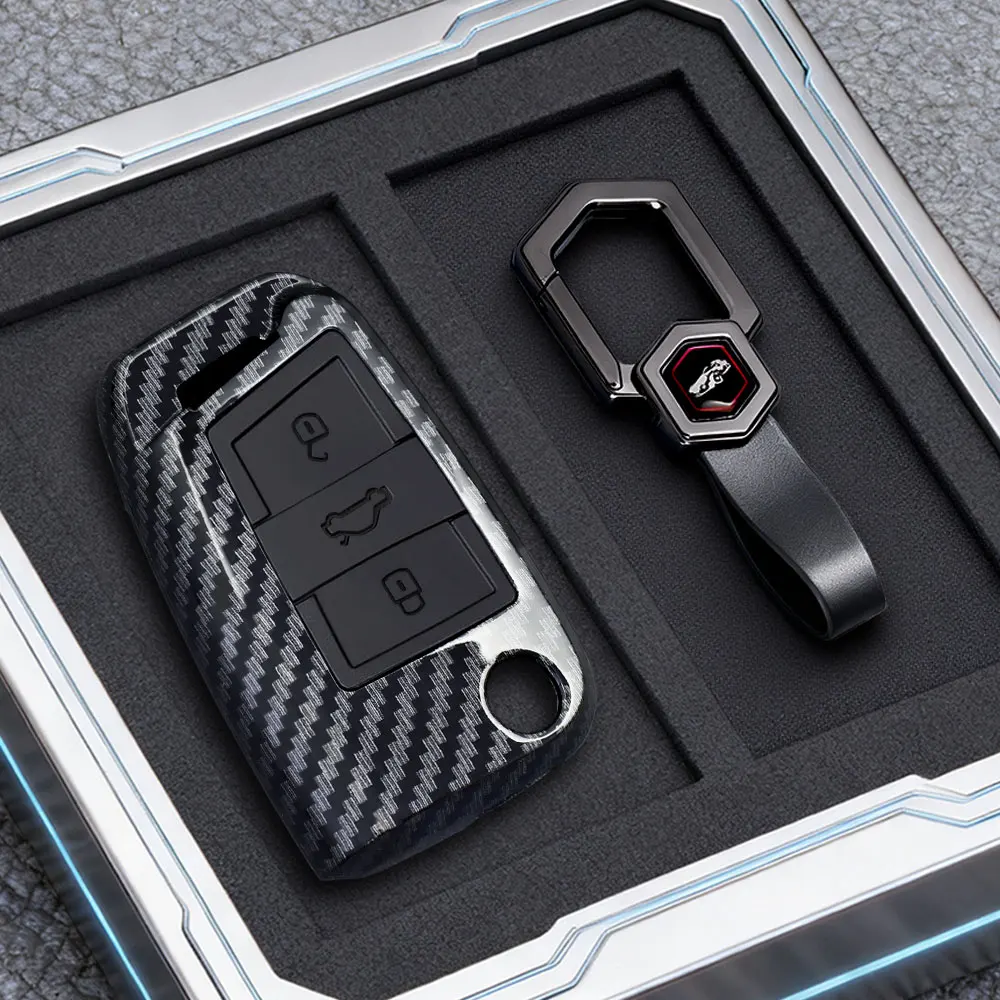 Premium Carbon Fiber Car Key Case Cover - 3/4 Button Protection for Volkswagen, SEAT, and Skoda