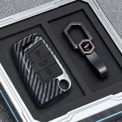 Premium Carbon Fiber Car Key Case Cover - 3/4 Button Protection for Volkswagen, SEAT, and Skoda (3 btn buckle)