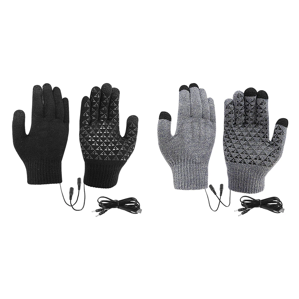 USB Heated Knitted Gloves Full Finger Gloves Non-Slip Touch Screen Gloves Thicken Winter Cycling Gloves for Autumn Winter