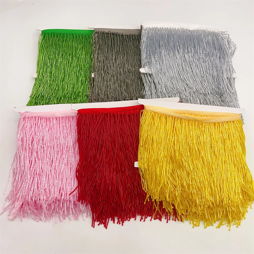 5Yards gold silver black 15cm Glass Beaded DIY trim fringe tassel