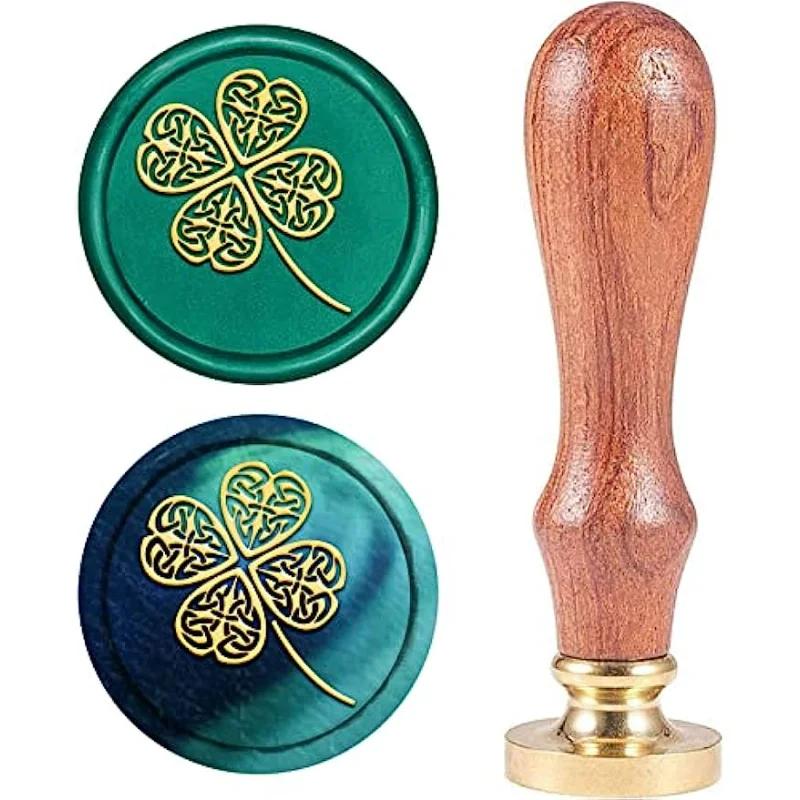 Four Leaf Clover Wax Seal Stamp Clover Vintage Sealing Wax Stamp St. Patrick's Day Retro 25mm Removable Brass Head Wooden Handle