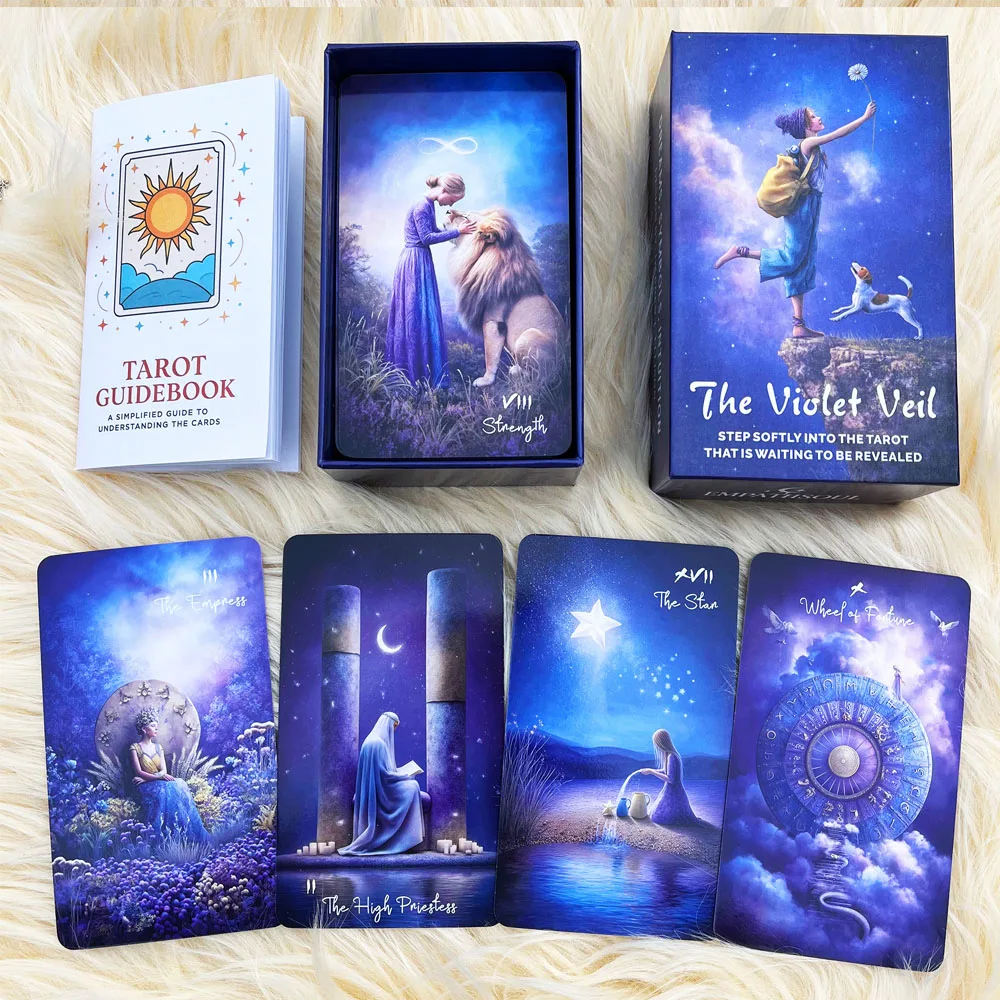 Das Violet Veil Tarot-Set, 78 Teile, 13x8 cm, inklusive Papieranleitung, Calm Dream World Kartenspiel – Detail 1
