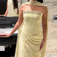 Customized Strapless Evening Dresses Pleat rhinestone Beading Draped Straight ProM Gown Modern Long Chiffon Backless Party Dress - Image 4
