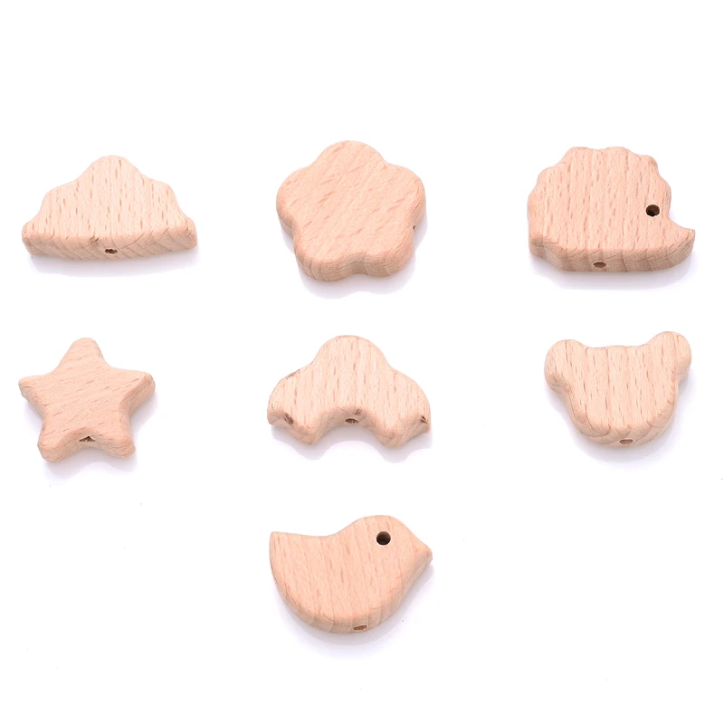 Teething toys baby teething toys 10Pcs Animal Pentagram Wooden Beads Food Grade Beech Wood Teething Teether Beads DIY Baby Pacifier Chain Pendant Accessories