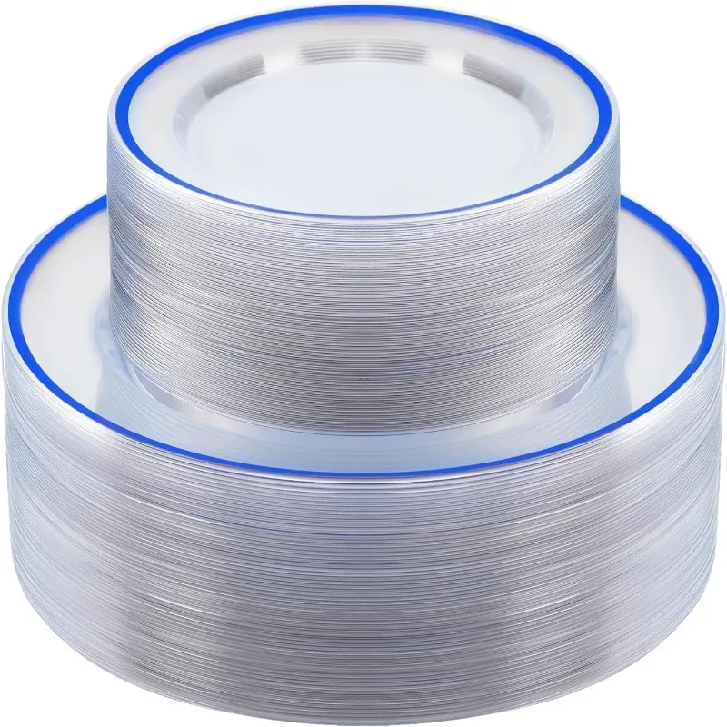 100PCS Plastic Plates, Disposable Plate Set with 50 Dinner Plates and 50 Dessert Plates