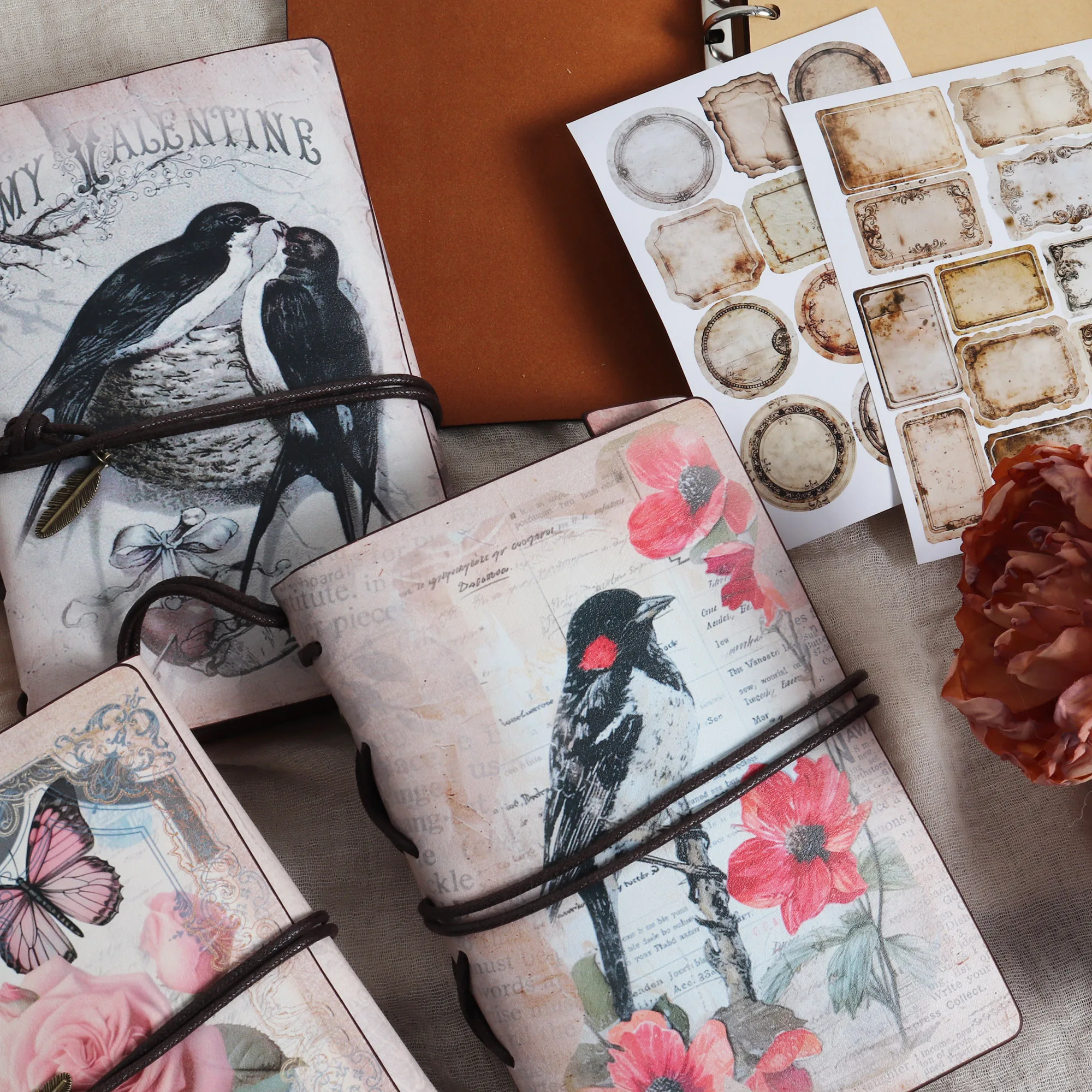 JAIIMAN Vintage Bird Waterproof Cowhide Journal Storage Notebook 1pc with 2 Stickers For Journal Supplies Arts Junk journal tools set