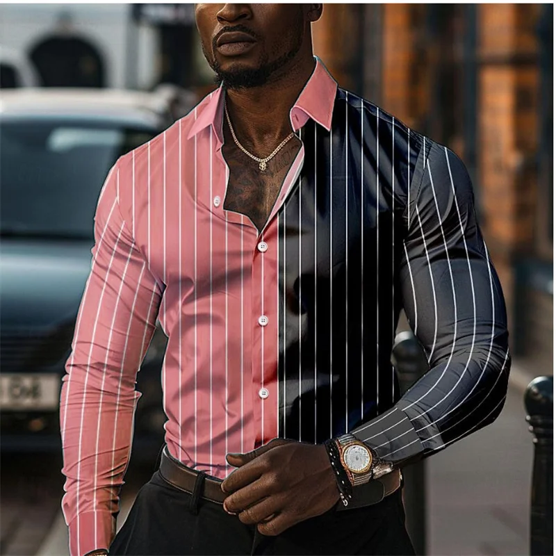 thumbnail image 1 of Camisa informal de negocios con estampado 3D para hombre, camisa formal de manga larga con solapa para verano, primavera y otoño, tallas S a 5XL, envío rápido 2024, 1 of 4