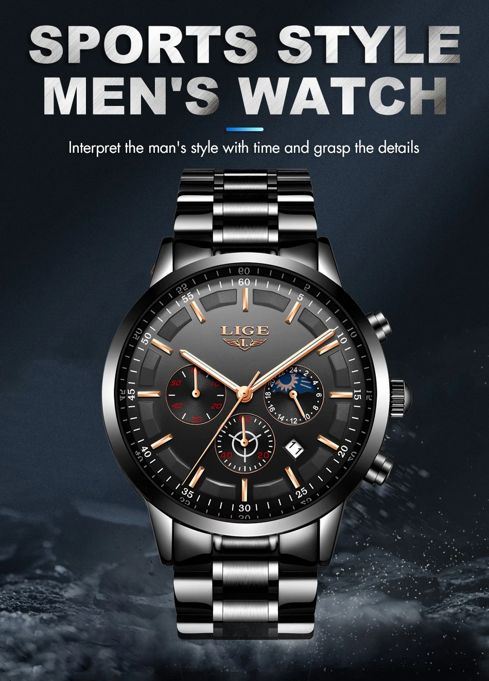LIGE Men Watches Steel Wristwatch Sport Waterproof Chronograph Analog Quartz Watch Man Business Date Clock Luxury Watch for Men