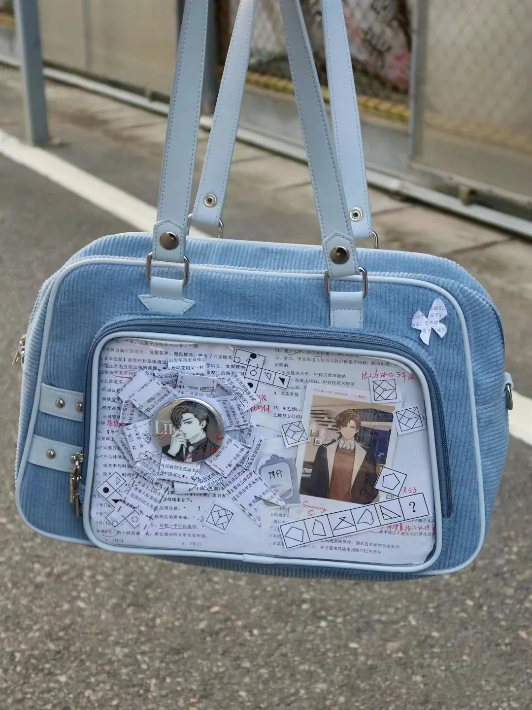 JIAERDI Japanese Corduroy Black Handbag Women College Style Transparent Ita Bag Handbag Ladies Large Capacity Pain Bag Aesthetic