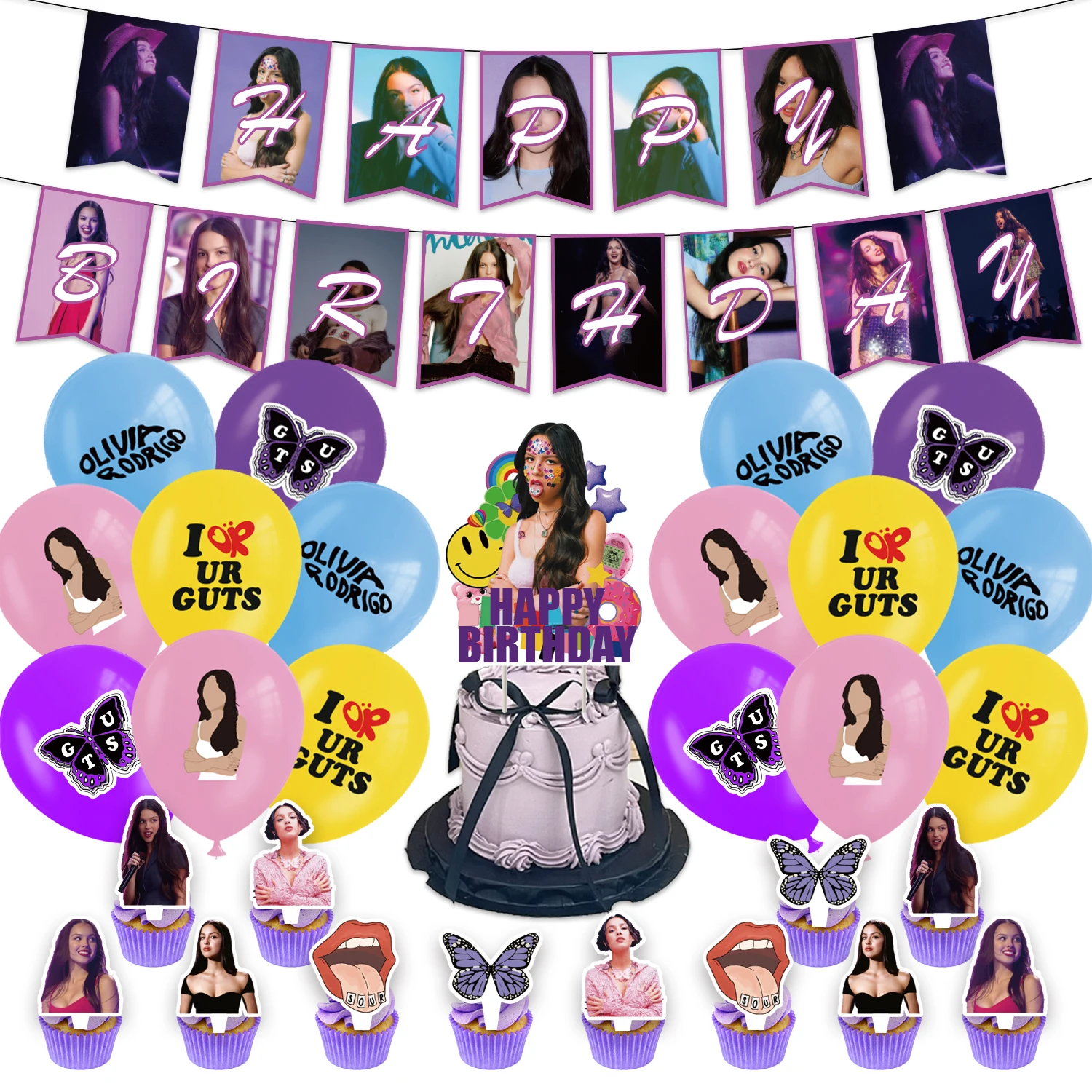 American Pop Singer Olivia Rodrigos brithday  Decoration Balloon Banner Cake Topper Singer Party Supplies Baby Shower