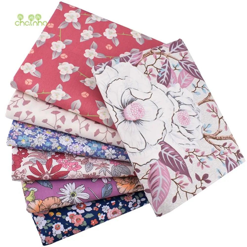 Chainho,Printed Twill Cotton Fabric,DIY Sewing Quilting Material,Patchwork Cloth,Classic Floral Series,7 Designs,2 Sizes,15C102