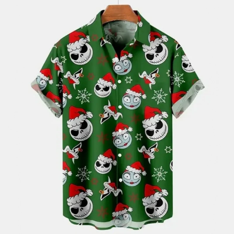 Christmas Men's Shirt Skull And Devil Graphic Short-Sleeved Printed Tshirt Loose Lapel Button Shirt Beach Party Clothing Men Top casual short sleeved shirt short sleeved shirt button down shirt