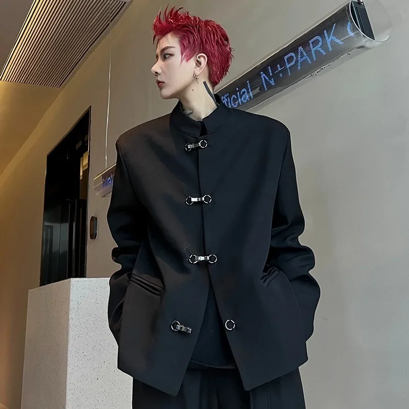 Spring And Autumn Men's Western Style Suit Stand Collar Chinese Style Mid Shaft Suit With Pad Shoulder Tang Jacket