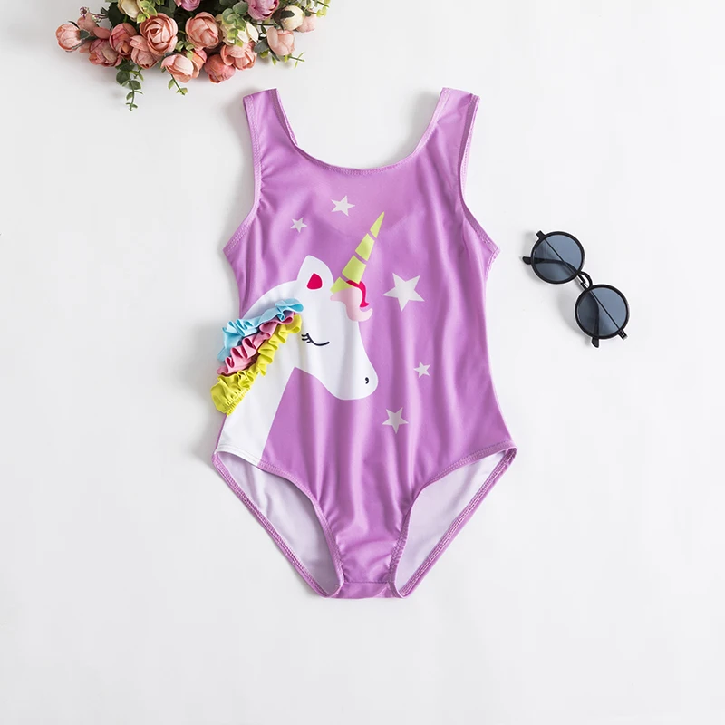 Baby Girls Unicorn Swimsuit One Piece Summer Backless Bathing Suits Children Swimwear Girls Swimming Outfits Kids Beachwear 2