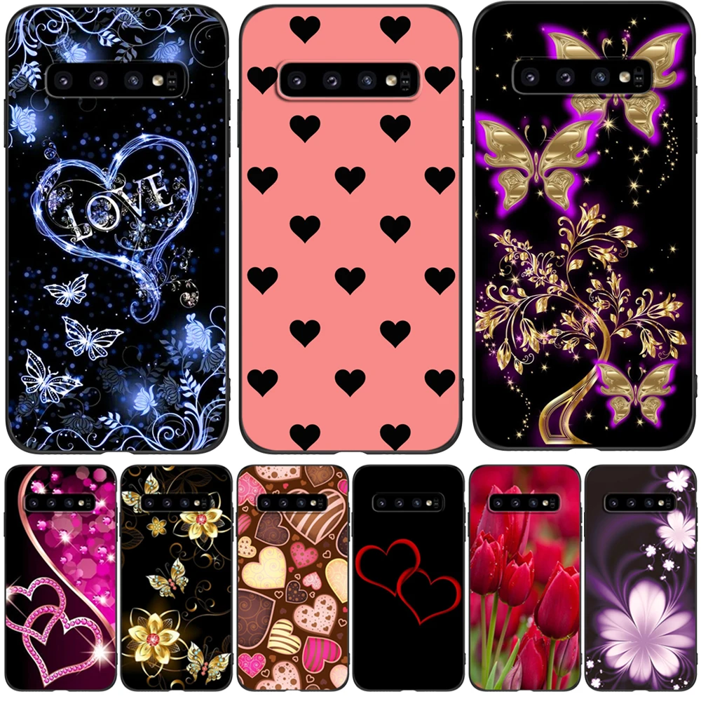 Per Samsung Galaxy S10 Custodia Per Samsung S10 Plus S10E Cover S10 + S10Plus S10 E Sm-G973F Custodia In Tpu Nero Love Butterfly Valentine