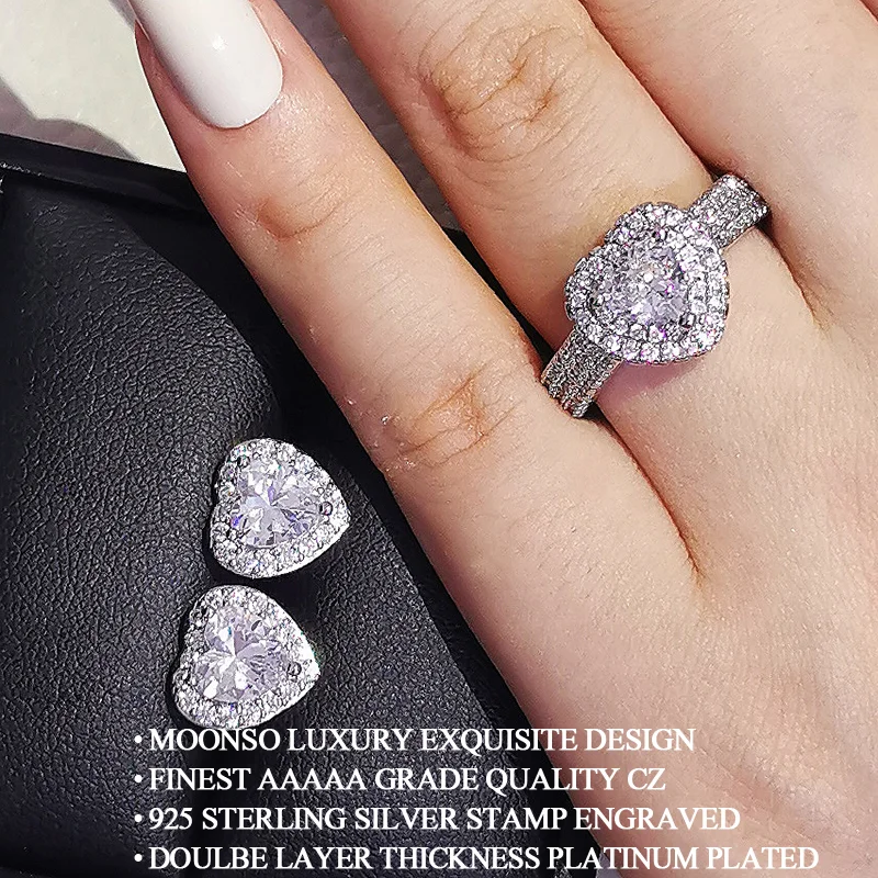 2pcs Silver Color Cz Dubai Jewelry Set Ring and Earring for Women Wedding Party