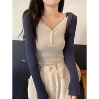 Women's Slim Fit Long Sve T-irt Pure Cotton Base irt Inner Wear Top Color Blo Design Early Spring Autumn New Sle