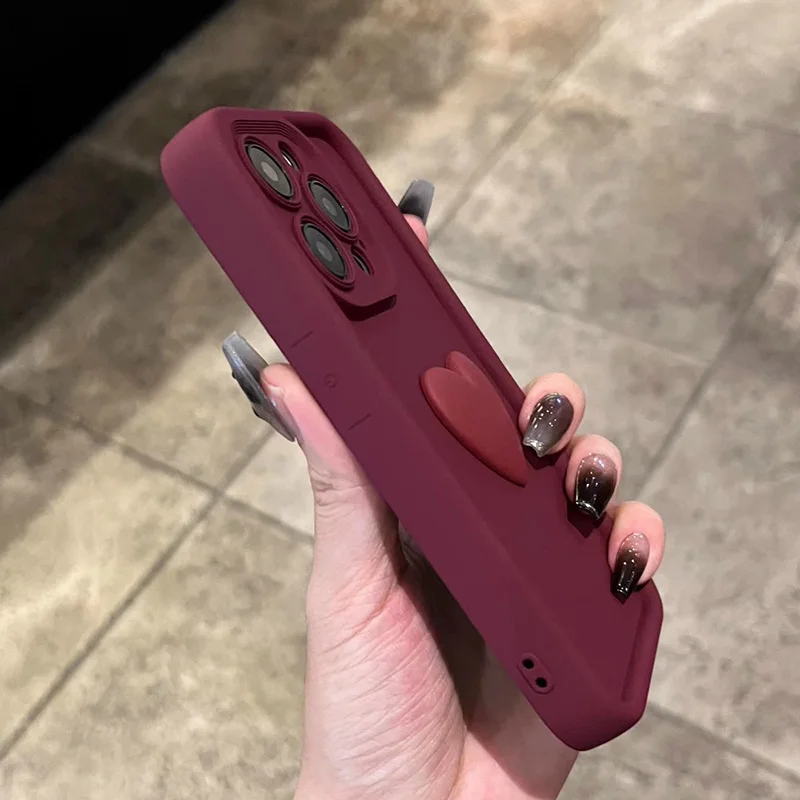 Wine Red Love Liquid Silicone Case with Camera Protection - Soft Back Cover