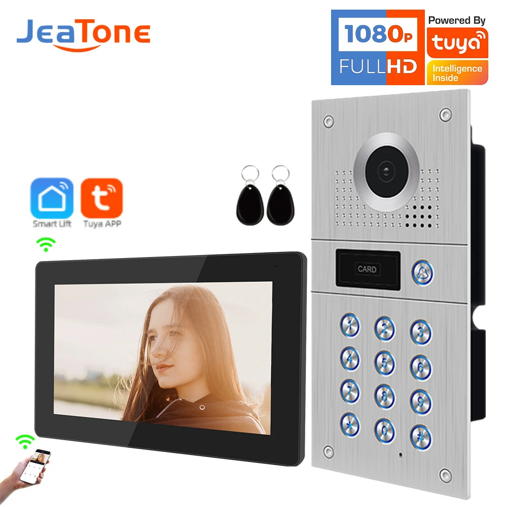 Jeatone-ビデオインターホン,7インチ,幅170 °,ドアエントリ付き,コードゲート,FHD,1080p,アパート用,ステンレス鋼,電話パネル  AliExpress