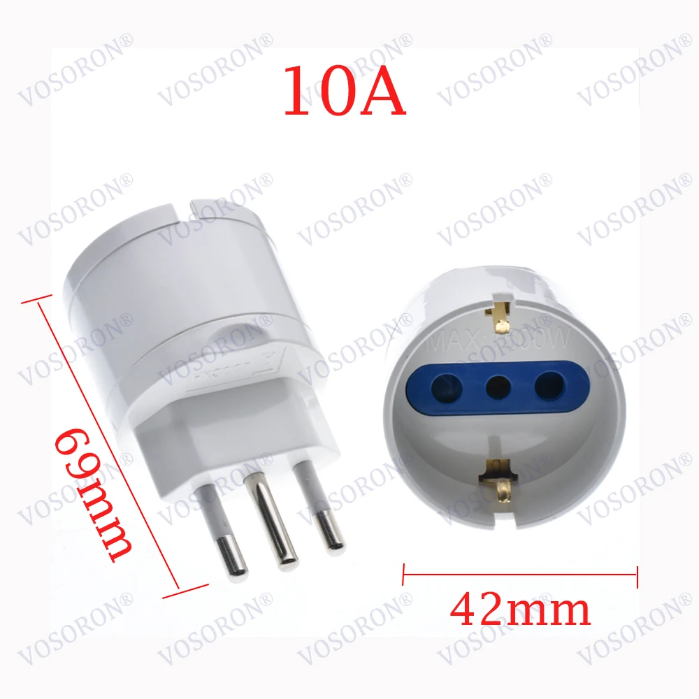 Universal European to Italy Power Plug Adapter - 10A/16A Travel Converter, AC 110~250V