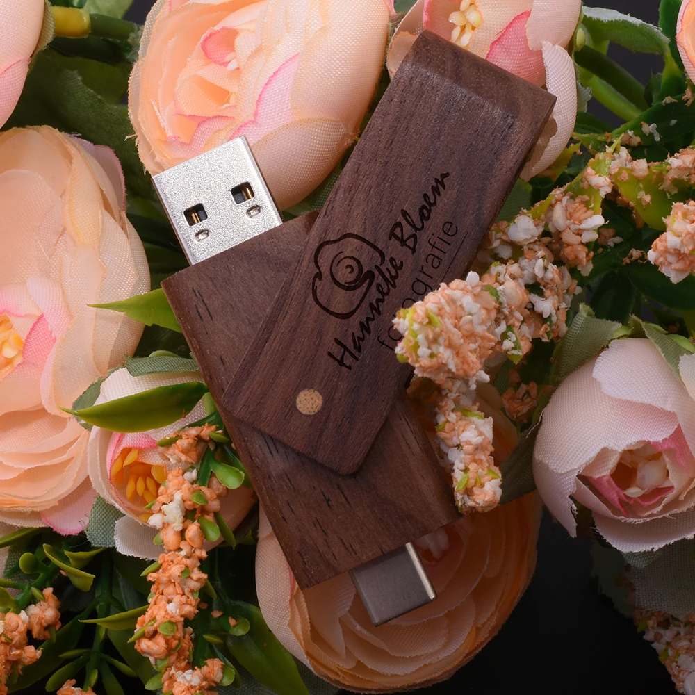 JASTER 무료 맞춤형 로고 TYPE-C USB 3.0 플래시 드라이브 128GB 나무 회전식 USB-C 메모리 스틱 64GB 비즈니스 선물용 펜 드라이브 32GB