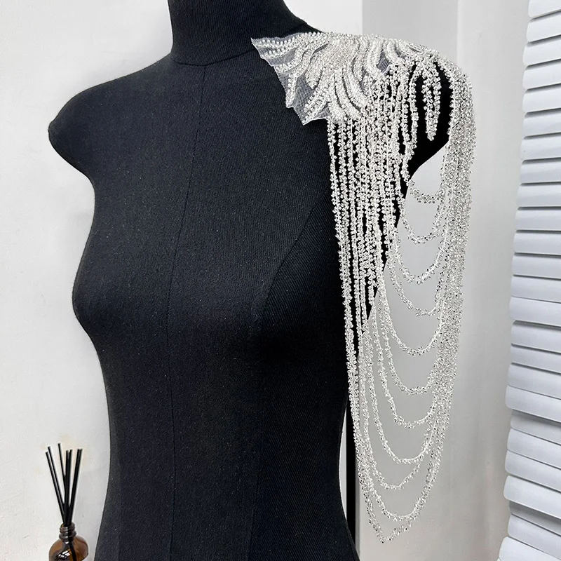 1pc Tassel Chain Sequin Shoulder Ornaments Wedding Dress Performance Clothing DIY Sewing Patch Fashion Handmade Accessories shoulder ornaments