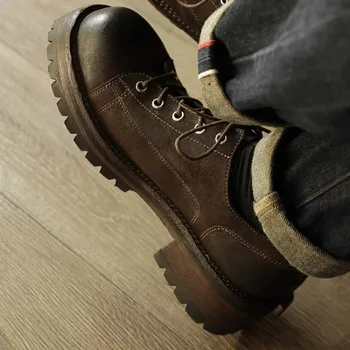 American Retro Big Toe Genuine Leather Thick Sole Work Shoes Men Formal Cowhide Wear-resistant Casual Derby Shoes Man