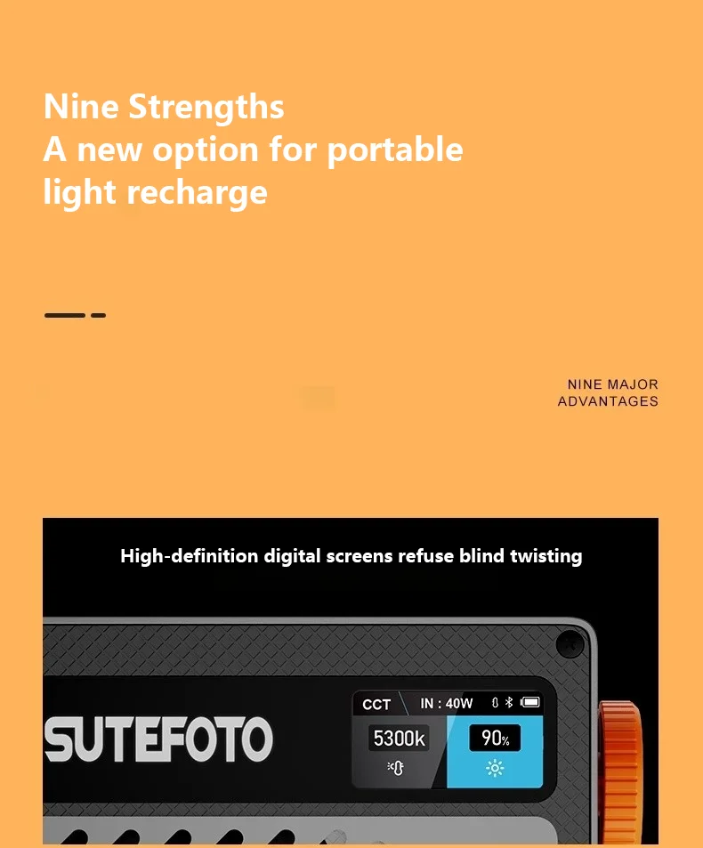 T40 RGB LED Video Light - 40W Rechargeable Camera Light, 2800K-10000K, Built-in Battery