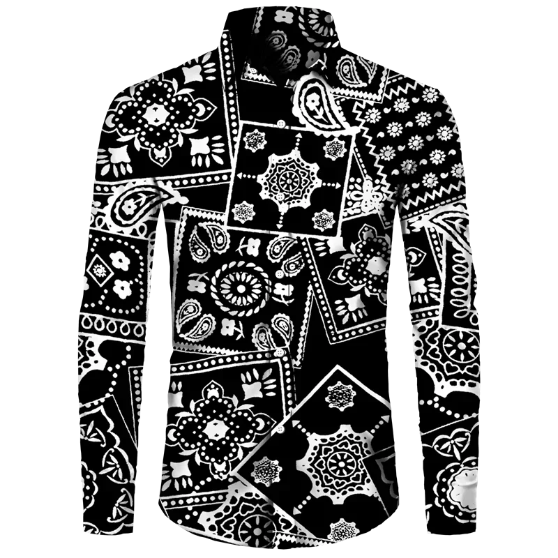 thumbnail image 1 of Camisa de moda para hombre, estampado 3D de flores de anacardo de cachemira, cuello vuelto, botones, manga larga, ropa de calle vintage para hombre y mujer, 1 of 5