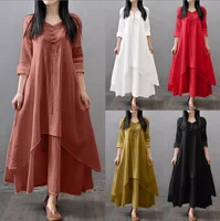 2025 Vintage Cotton Linen Dress for Women Mori Girl Style Casual Dress Comfy Loose Long Sleeve Robe Females Plus Size Long Skirt
