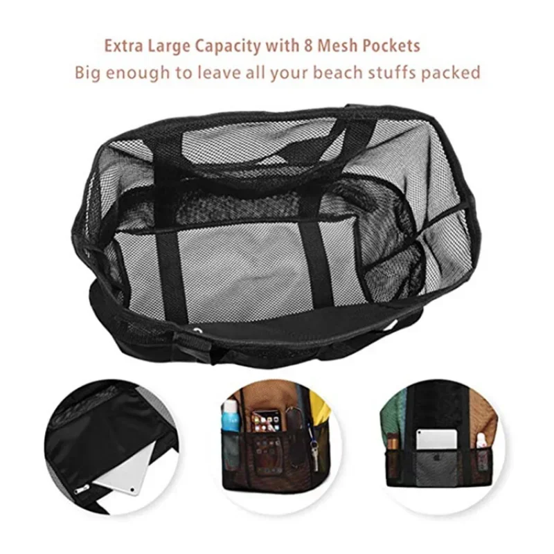 Big Size Beach Bag For Toys Waterproof Underwear Pocket Tote 8 Pockets Summer Large Towels Mesh Durable