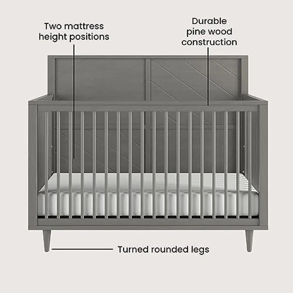 3-Piece Surrey Hill Nursery Set with 4-in-1 Convertible Crib Dresser and Chest Grows with Baby Toasted Chestnut/Lunar Gray Tip 5