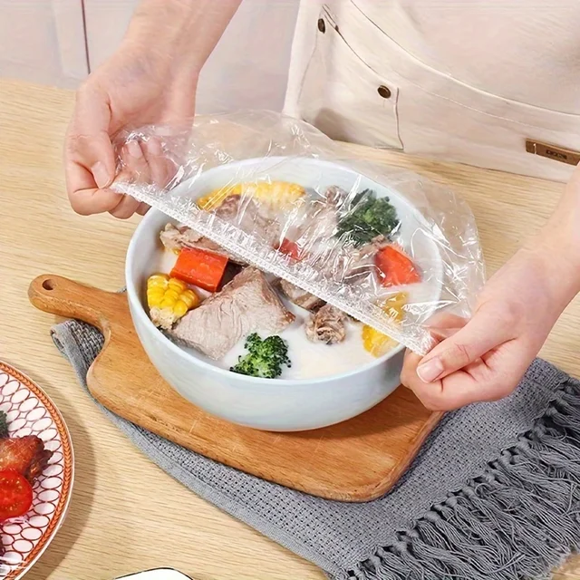 Couvercle anti-poussière de qualité alimentaire, plastique élastique transparent, enveloppe Saran, sac de rangement pour légumes et fruits frais, organisateur de cuisine, Film transparent 3