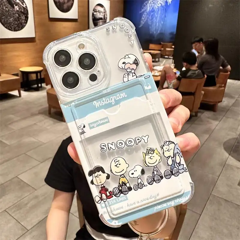 Funda con tarjetero para iPhone 16 Pro Max 11 12 13 14 15 Pro Max 12 13 Mini 16 Plus XR con diseño de astronauta Snoopy Charlie Brown