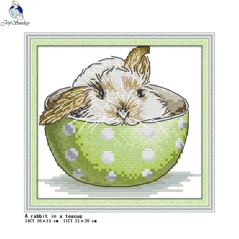 Teacup Animals Cats and Rabbits Cartoon Print Cross Stitch Aida 14CT 11CT Fabric Needle Thread Embroidery Set DIY Kids Craft Kit cross stitch kit cross stitch tools