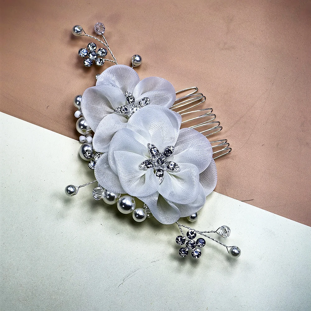 Bridal Flower Wedding Hairpin Crystal Pearl Hairpin Headwear Wedding Hair Jewelry with Rhinestones Bride Bridesmaid Ladies Girl